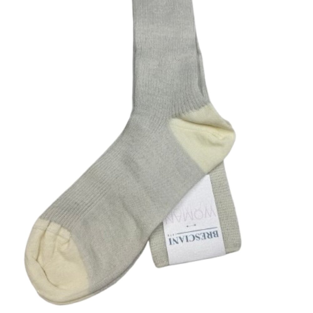 Bresciani 1970 Woman Italian Thigh High White Ivory Glittery Socks New W/Tags